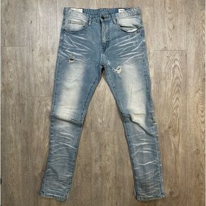 Smoked Rise light wash distressed biker Jeans